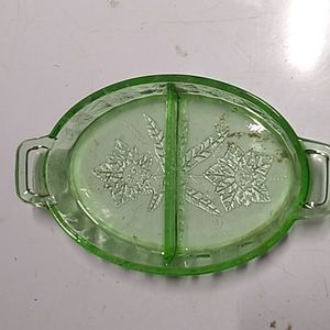 Green Depression Glass split bowl